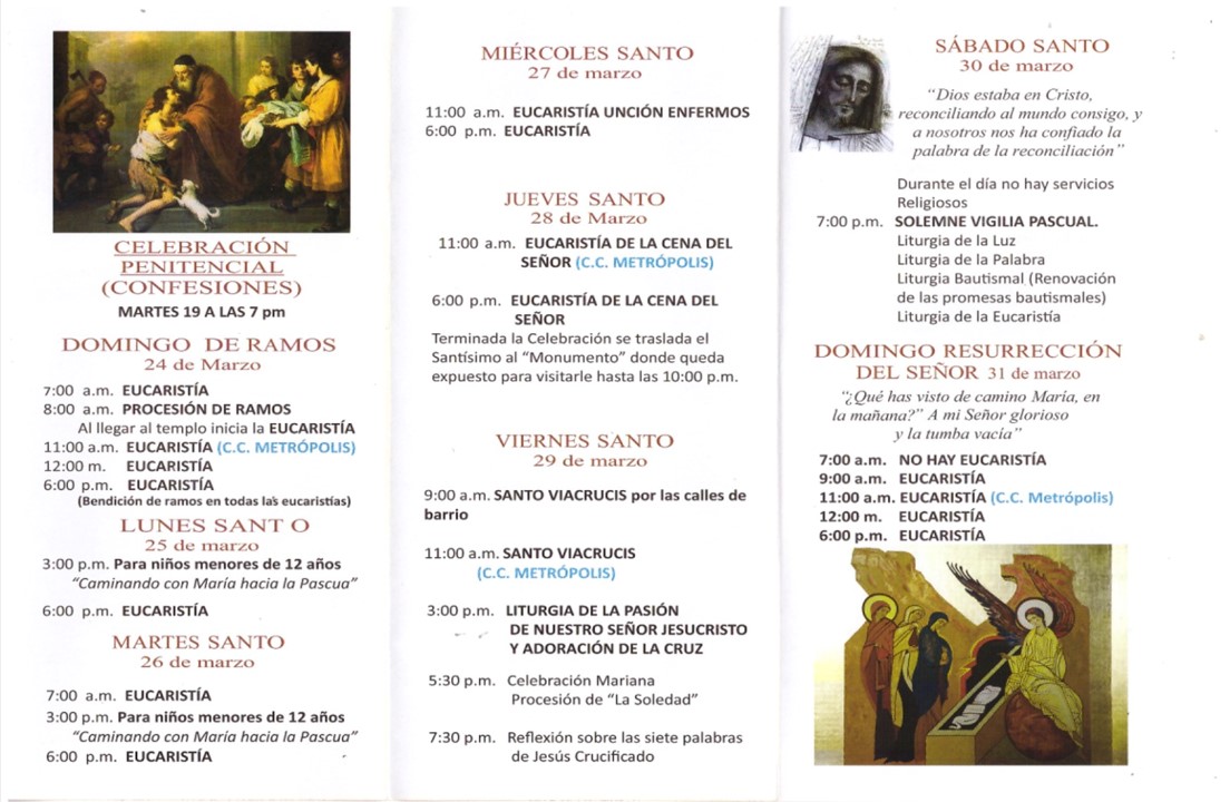Celebraciones domingo de ramos, lunes, martes, miercoles, jueves y viernes santo